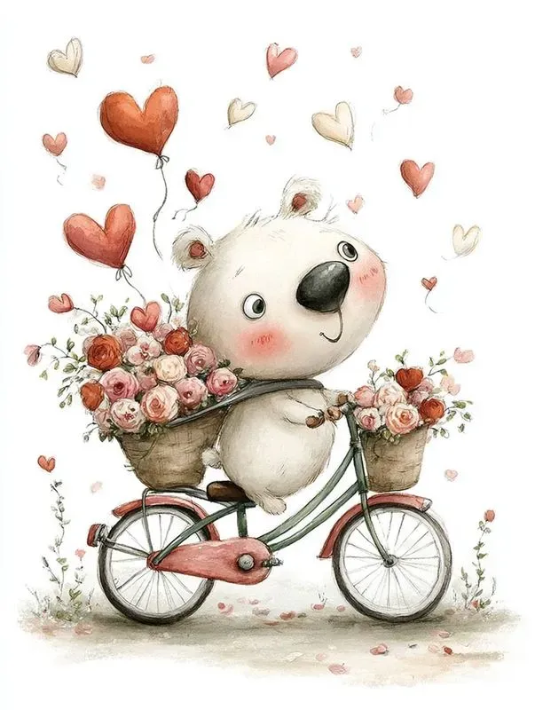 Cute Valentine Animal Watercolor Clipart