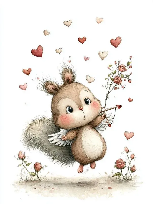 Cute Valentine Animal Watercolor Clipart