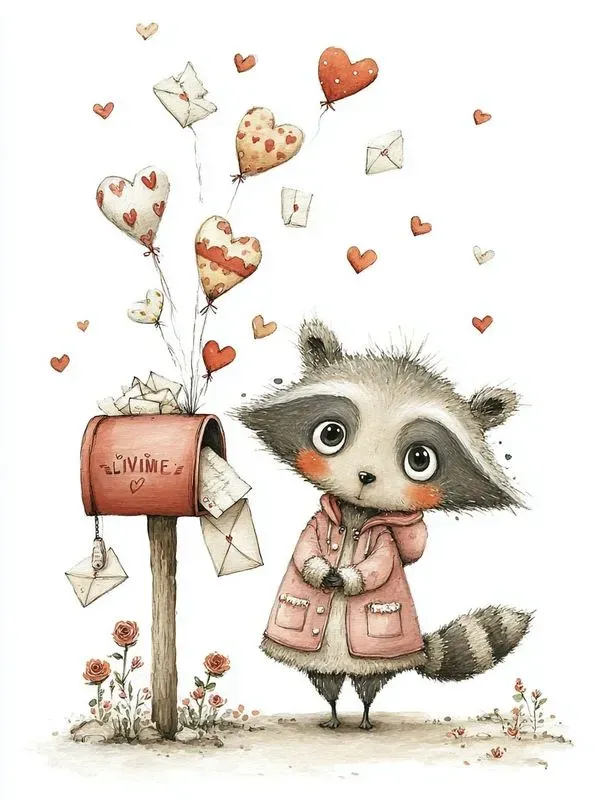 Cute Valentine Animal Watercolor Clipart