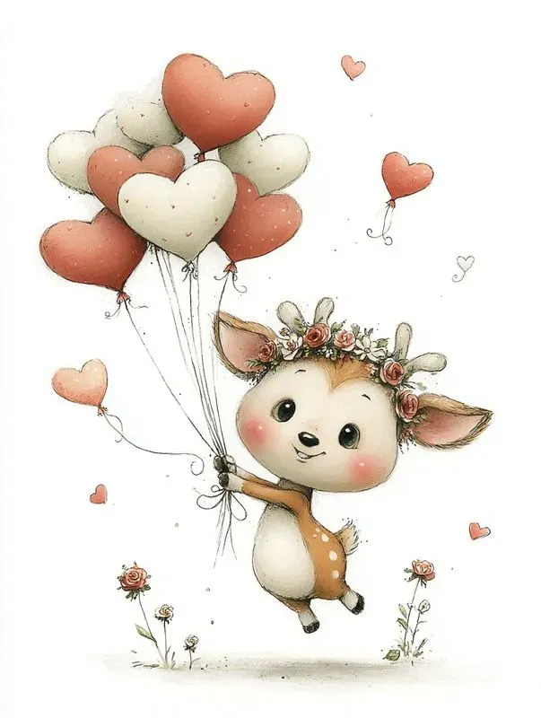 Cute Valentine Animal Watercolor Clipart