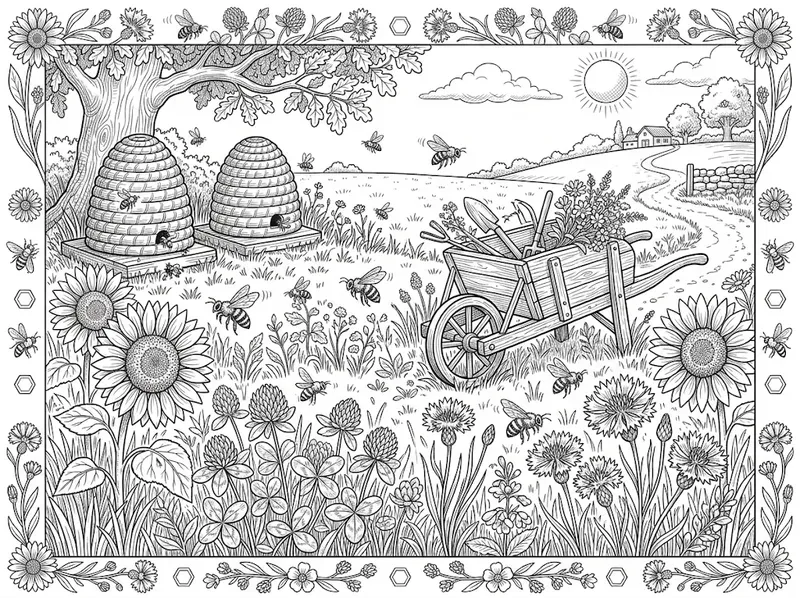 Honey Bee Meadow Coloring Pages