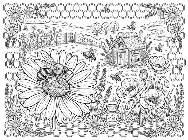 Honey Bee Meadow Coloring Pages