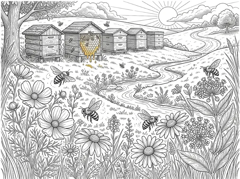 Honey Bee Meadow Coloring Pages