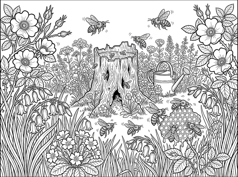 Honey Bee Meadow Coloring Pages