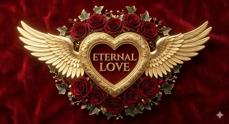 3D Luxury Heart Emblems Wings Flowers