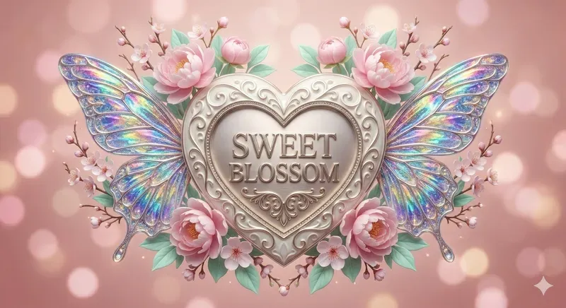 3D Luxury Heart Emblems Wings Flowers