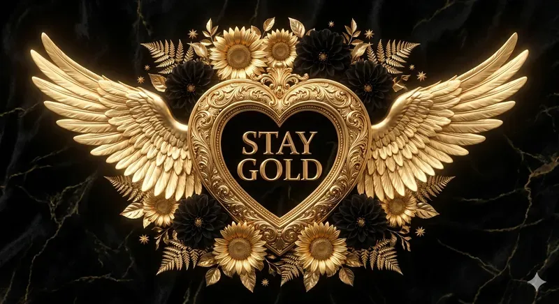 3D Luxury Heart Emblems Wings Flowers