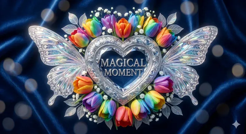 3D Luxury Heart Emblems Wings Flowers