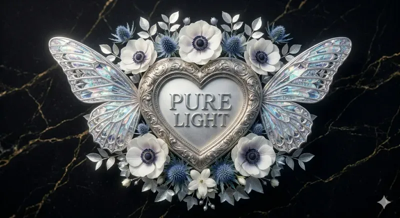 3D Luxury Heart Emblems Wings Flowers