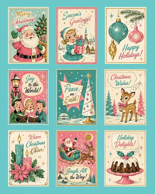 Retro Christmas Card Cutouts