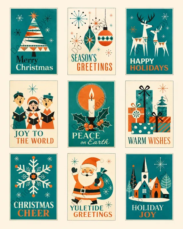 Retro Christmas Card Cutouts