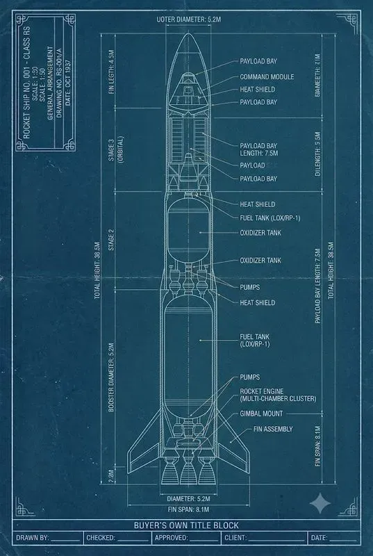 Vintage Blueprint Wall Art Studios