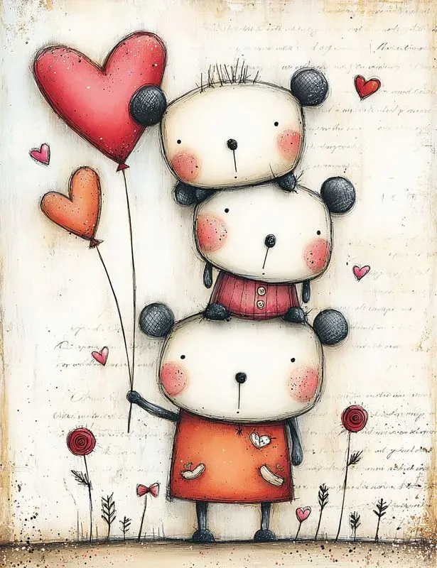 Whimsical Valentine Mixed Media Clipart