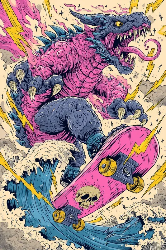Japanese Monster Skate Design Prints