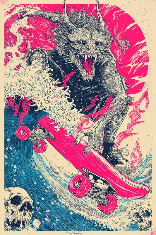 Japanese Monster Skate Design Prints