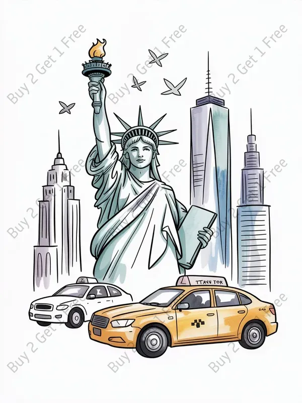Watercolor Line Art Travel Tshirt Designs