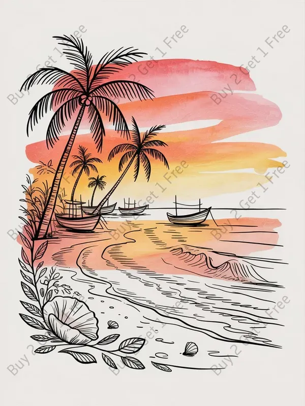 Watercolor Line Art Travel Tshirt Designs
