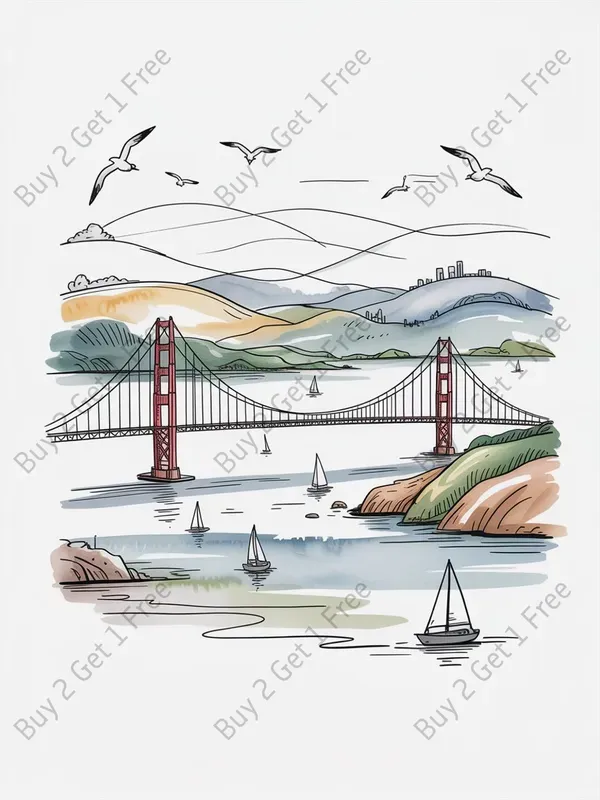 Watercolor Line Art Travel Tshirt Designs