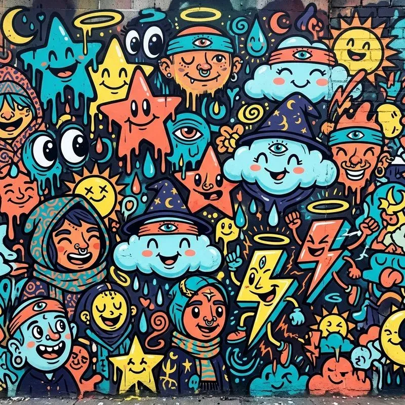 Urban Graffiti Character Doodle Collages