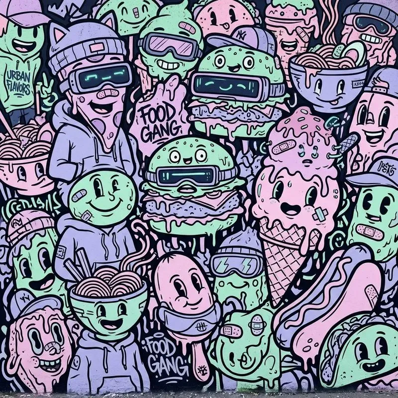 Urban Graffiti Character Doodle Collages