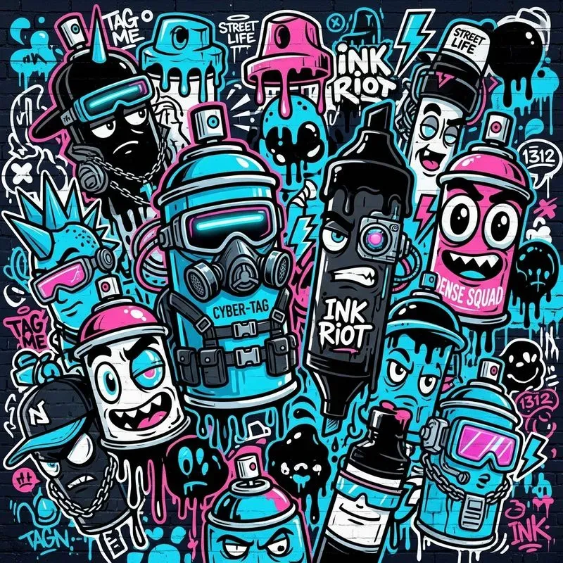 Urban Graffiti Character Doodle Collages