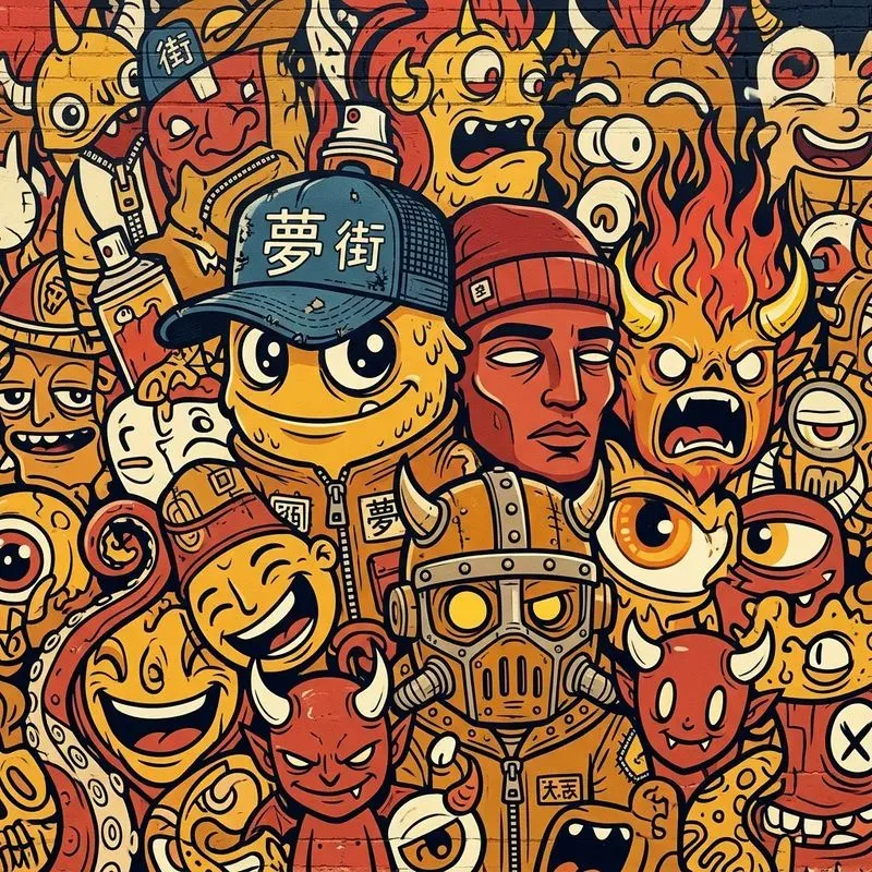 Urban Graffiti Character Doodle Collages
