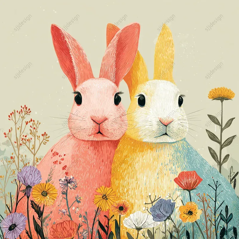 Whimsical Easter Folk Illustration Art