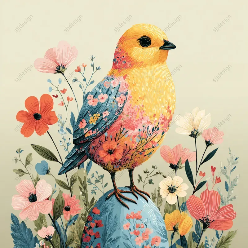 Whimsical Easter Folk Illustration Art