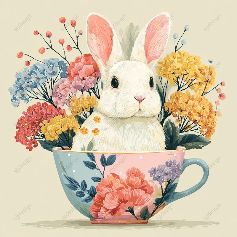 Whimsical Easter Folk Illustration Art