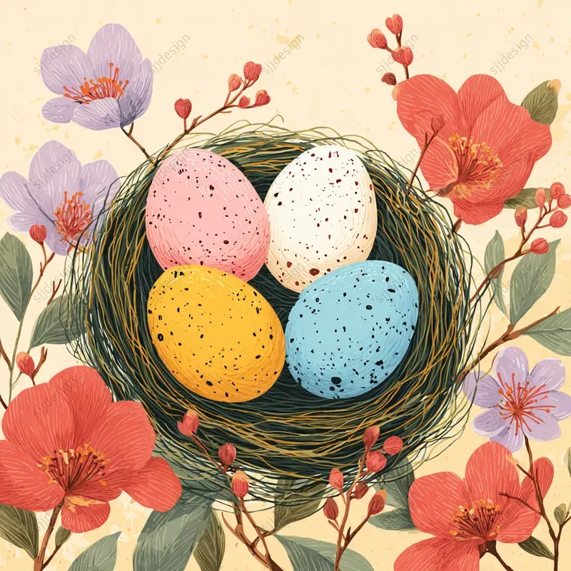 Whimsical Easter Folk Illustration Art