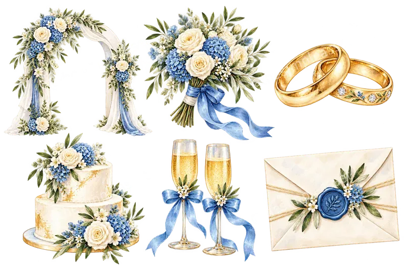 Santorini Watercolor Clipart Collections