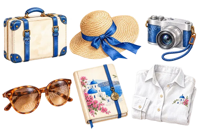 Santorini Watercolor Clipart Collections
