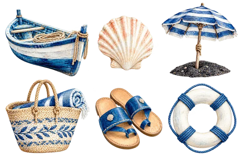 Santorini Watercolor Clipart Collections
