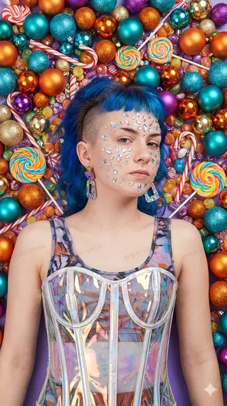 Glitchy Glam Christmas Fashion Portraits