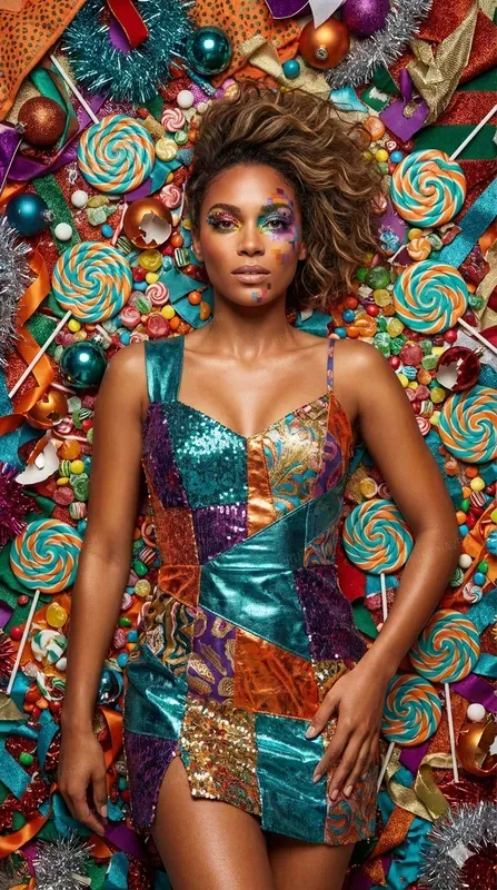 Glitchy Glam Christmas Fashion Portraits