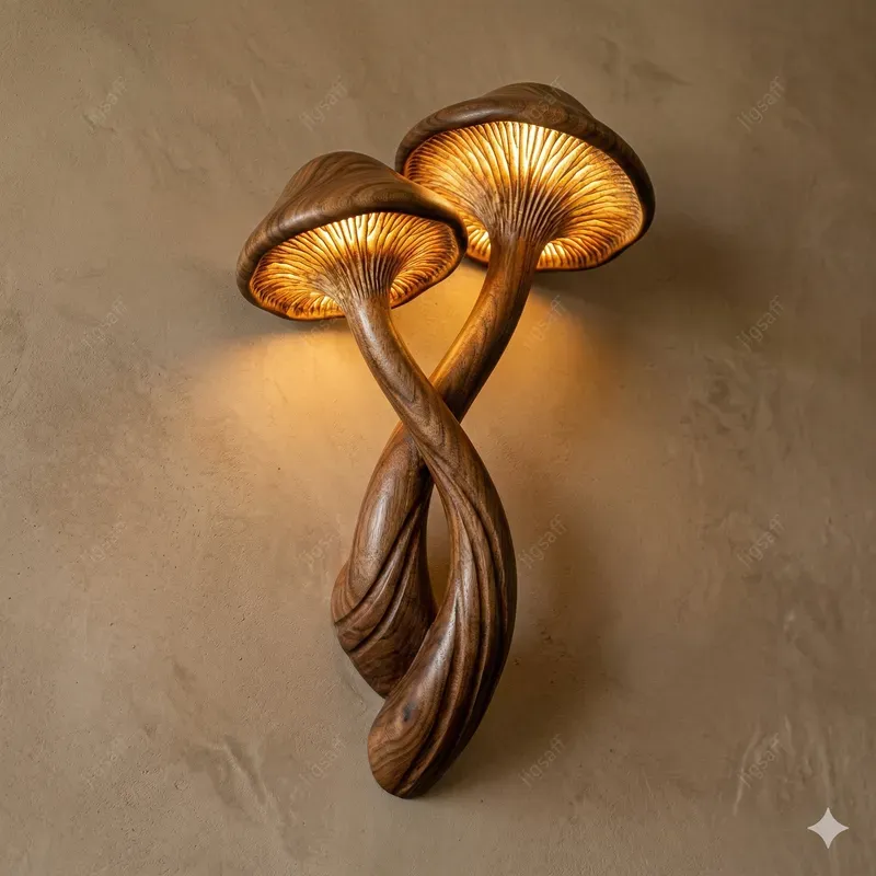Macro Biomorphic Wood Mushroom Sconces