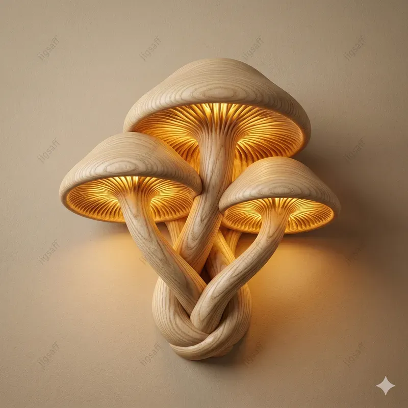 Macro Biomorphic Wood Mushroom Sconces