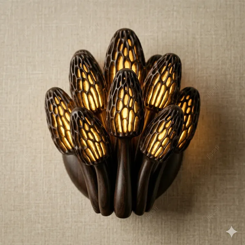 Macro Biomorphic Wood Mushroom Sconces