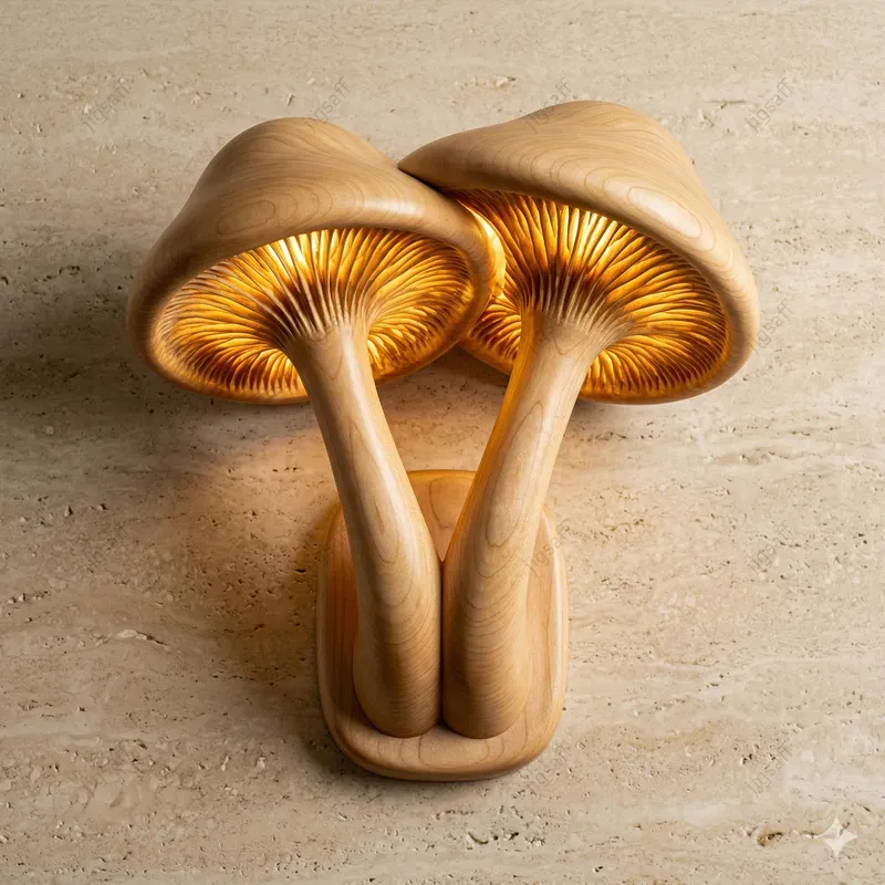 Macro Biomorphic Wood Mushroom Sconces