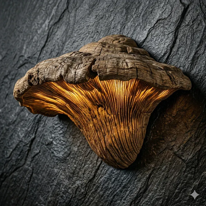 Macro Biomorphic Wood Mushroom Sconces