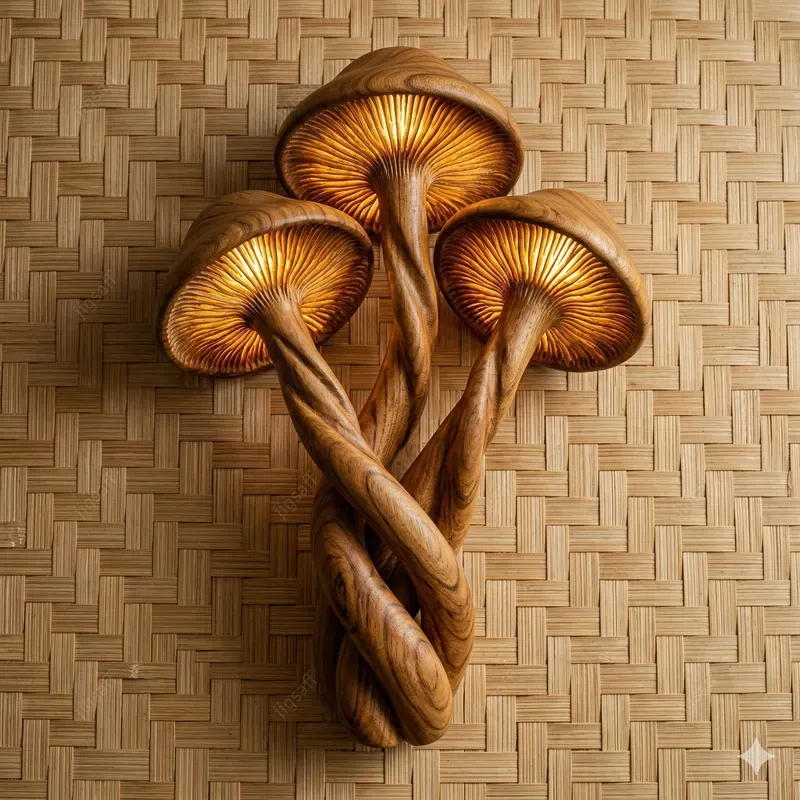 Macro Biomorphic Wood Mushroom Sconces
