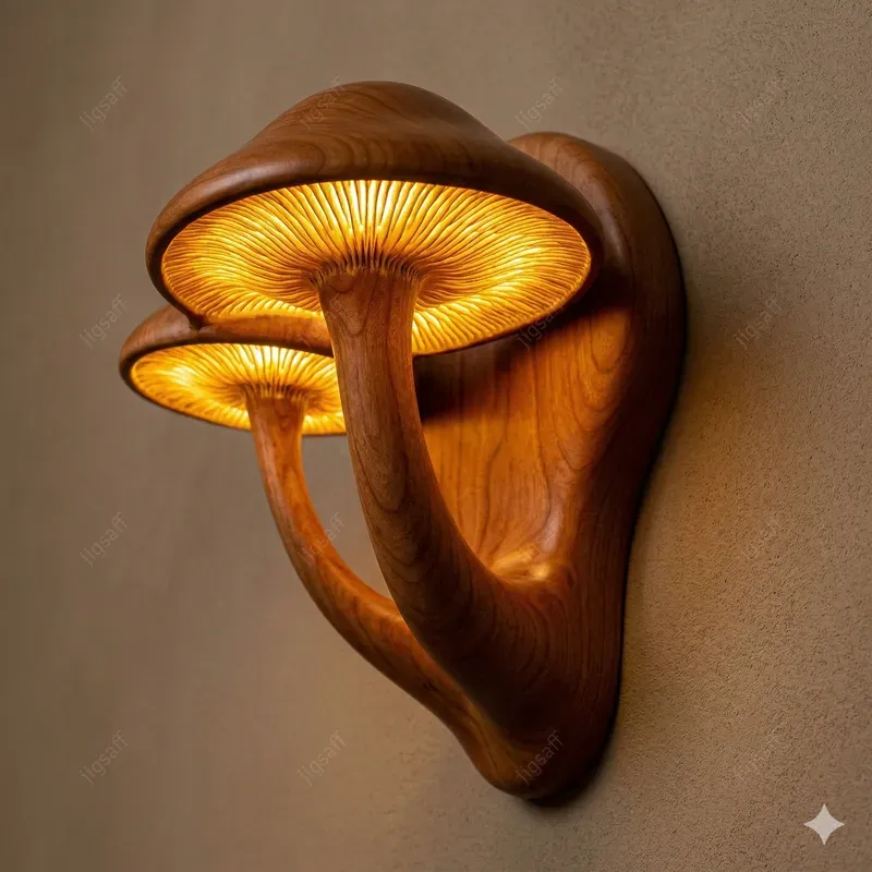 Macro Biomorphic Wood Mushroom Sconces