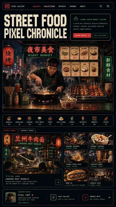 Pixel Art Editorial Gallery Landing Pages
