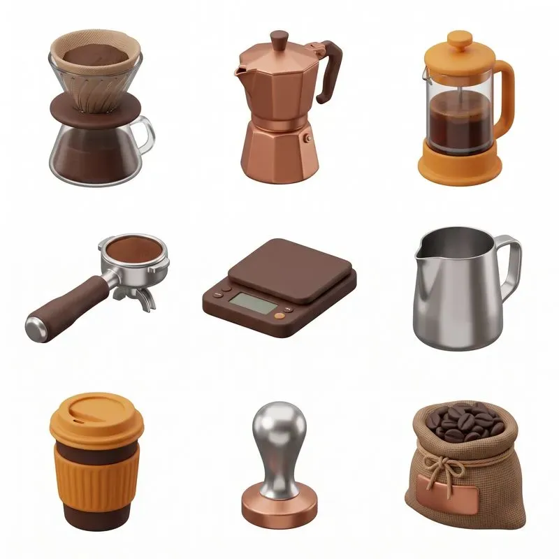 3D Clay Cozy Coffee Bakery 3x3 Icons