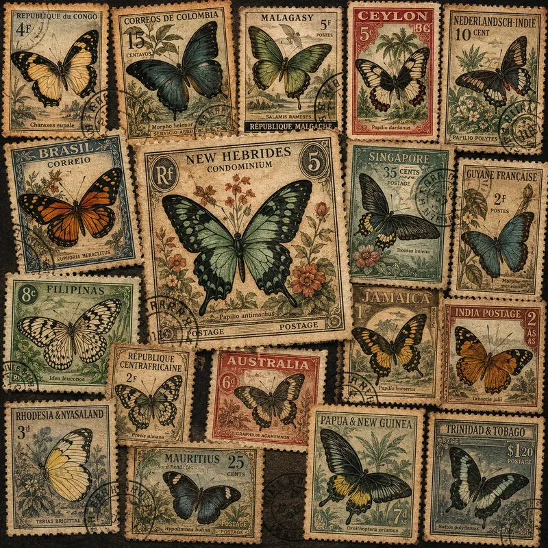 Vintage Stamp Collage Art