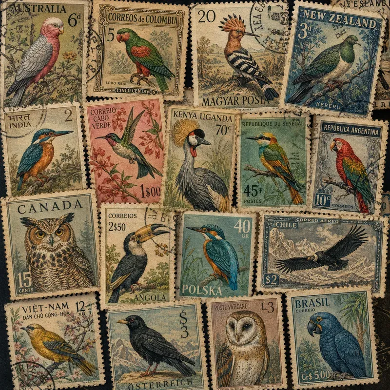 Vintage Stamp Collage Art