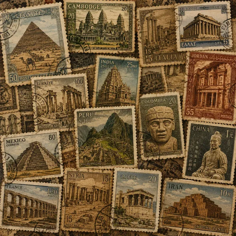 Vintage Stamp Collage Art