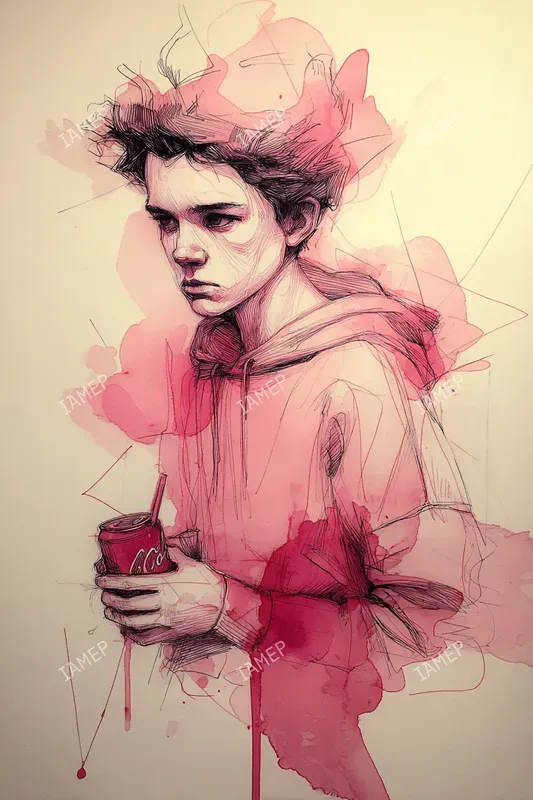 Red Ink Wash Portrait Illustrations