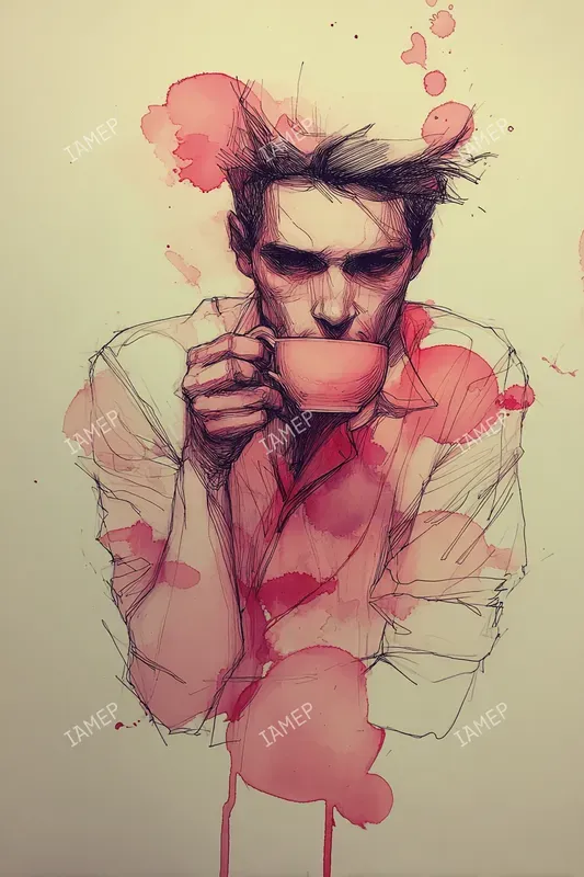 Red Ink Wash Portrait Illustrations