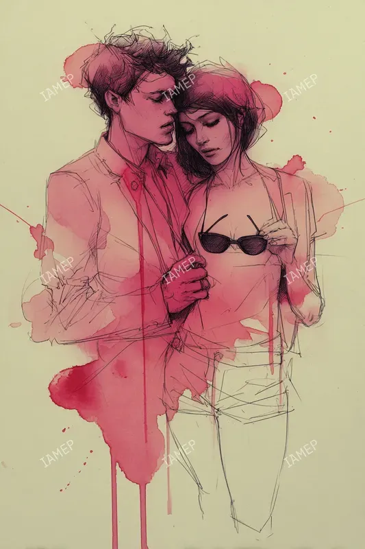 Red Ink Wash Portrait Illustrations